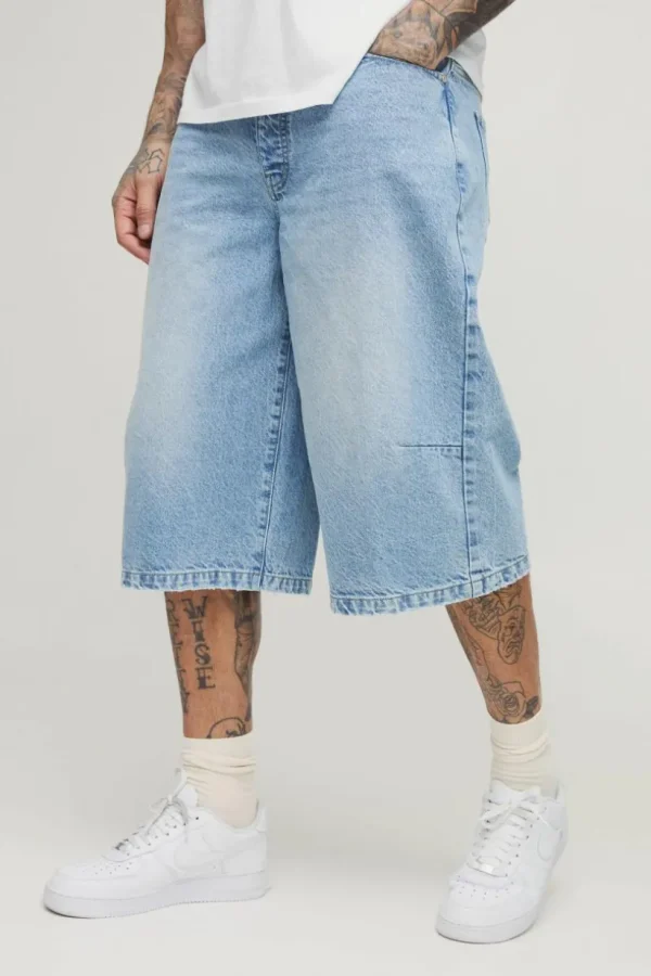 boohooMAN Tall Washed Distressed Hem Jorts | Trousers | Shorts