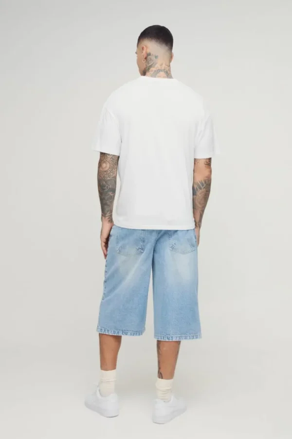 boohooMAN Tall Washed Distressed Hem Jorts | Trousers | Shorts