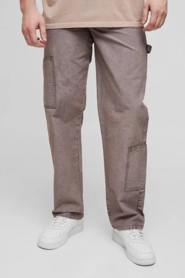 boohooMAN Tall Washed Ripstop Relaxed Fit Carpenter Trousers | Trousers