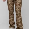 boohooMAN Tall Washed Ripstop Stacked Zip Hem Forest Camo Cargo Trousers | Trousers