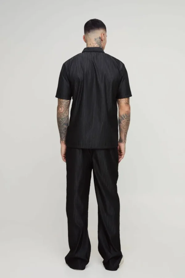 boohooMAN Tall Woven Rib Texture Split Hem Relaxed Fit Trousers | Trousers | Sets & Coords