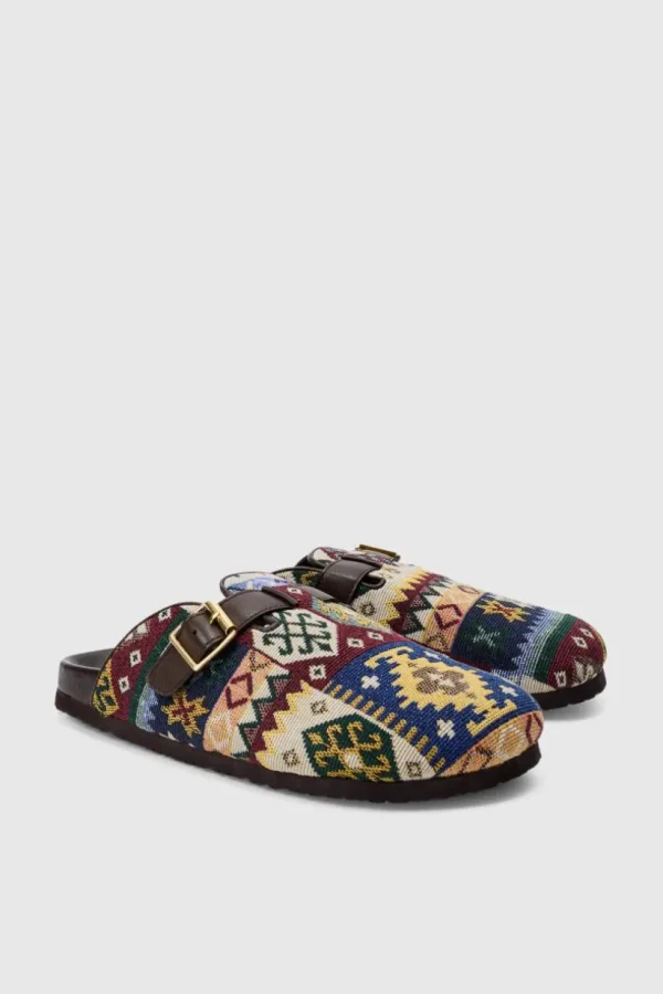 boohooMAN Tapestry Buckle Detail Mule | Sliders & Slippers | Footwear