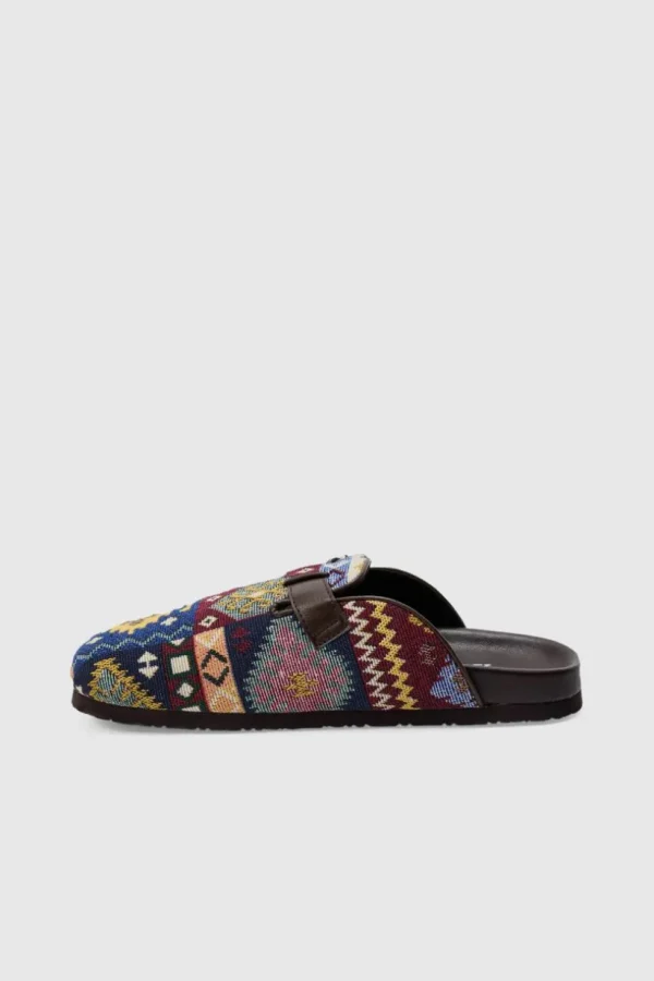 boohooMAN Tapestry Buckle Detail Mule | Sliders & Slippers | Footwear