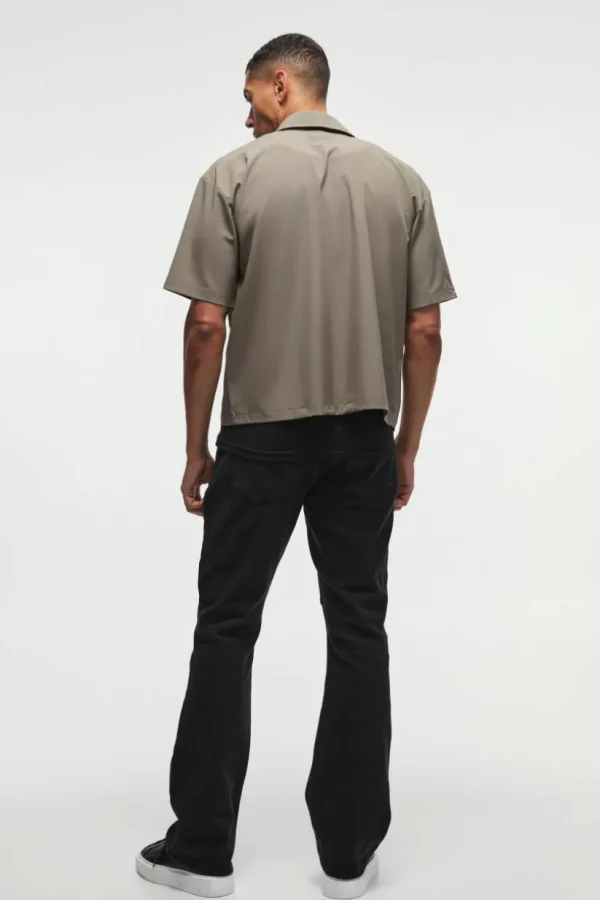 boohooMAN Technical Stretch Oversized Boxy Zip Through Pocket Detail Shirt | Going Out