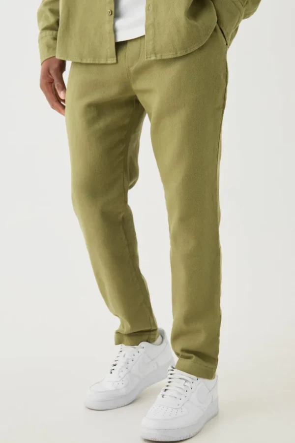 boohooMAN Textured Elasticated Waist Straight Fit Trousers | Going Out