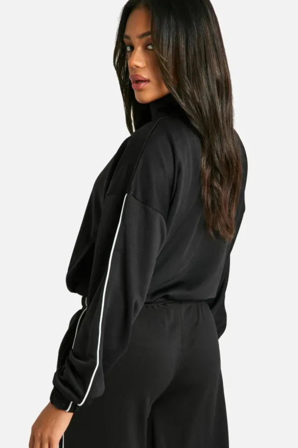 boohoo Tricot Piping Detail Zip Through Track Jacket | Women Shirts | Foundation