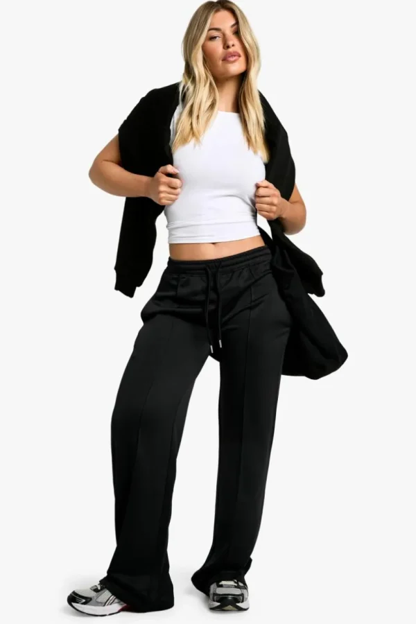 boohoo Tricot Split Hem Pintuck Straight Leg Jogger | Women Shirts | Foundation