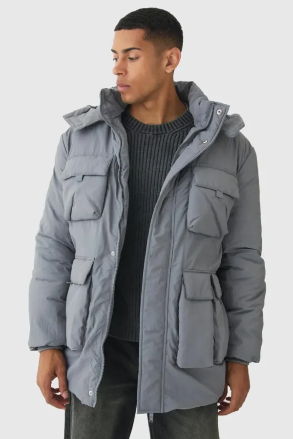 boohooMAN Utility Pocket Hooded Parka In | Coats & Jackets