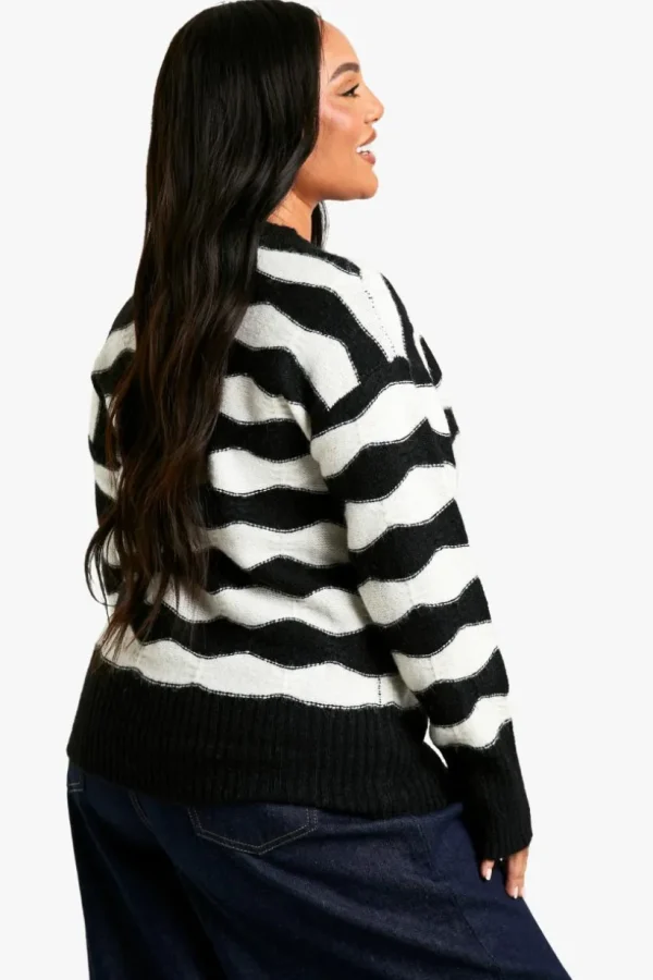 boohoo V Neck Strip Oversized Knitted Jumper | Women Shirts | Foundation