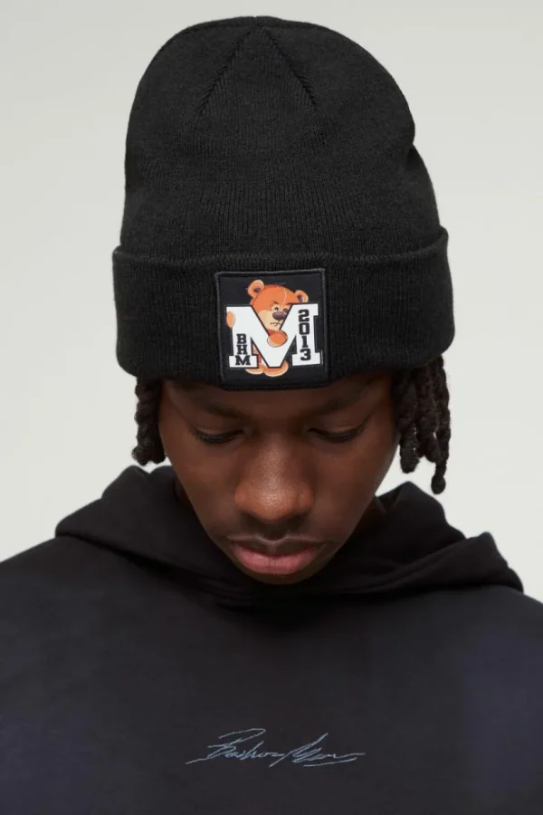 boohooMAN Varsity Bear Graphic Beanie | Hats & Caps