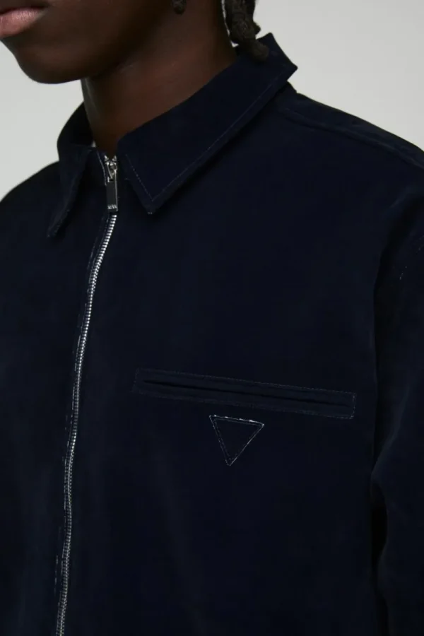 boohooMAN Velvet Denim Zip Through Overshirt | Going Out Jackets | Going Out