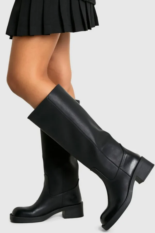 boohoo Vintage Look Burnished Toe Column Knee High Boot | Women Shirts | Foundation