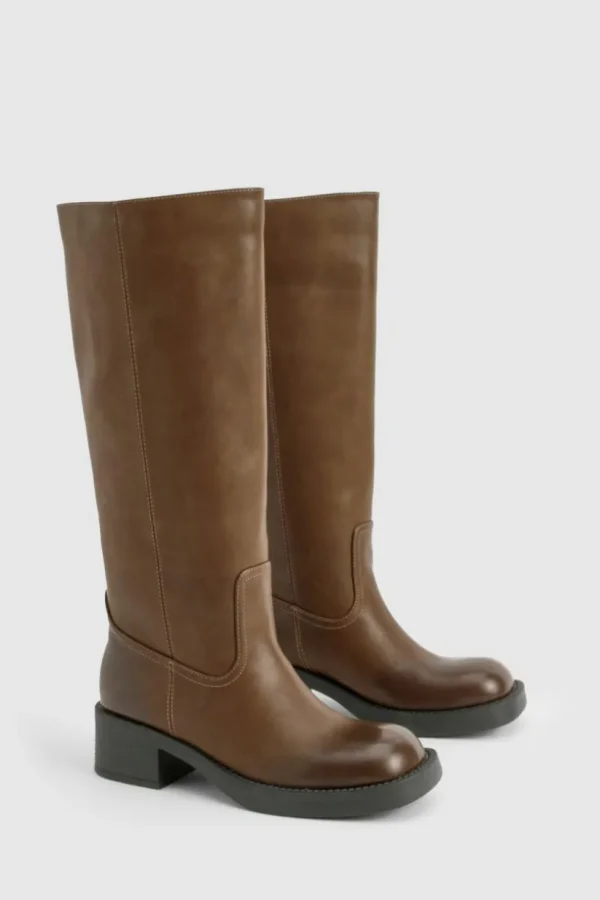 boohoo Vintage Look Burnished Toe Column Knee High Boot | Women Shirts | Foundation