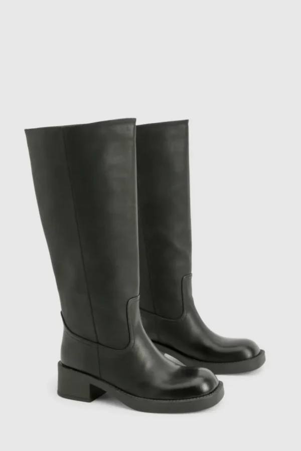 boohoo Vintage Look Burnished Toe Column Knee High Boot | Women Shirts | Foundation