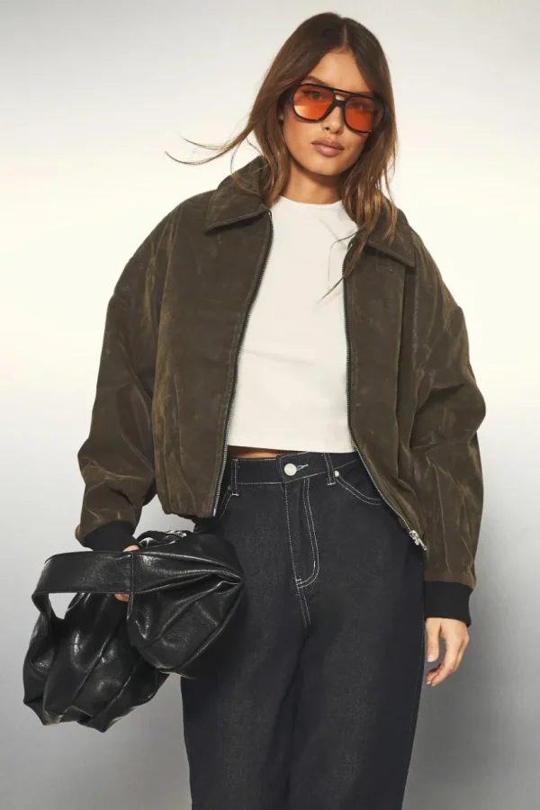 boohoo Vintage Look Faux Leather Bomber Jacket | Women Shirts | Foundation