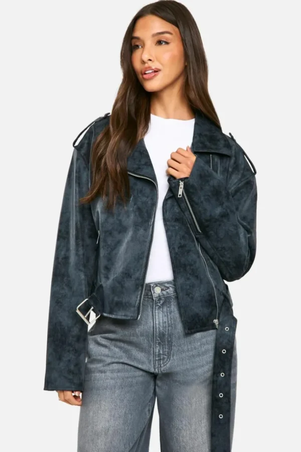 boohoo Vintage Look Faux Leather Biker Jacket | Women Shirts | Foundation