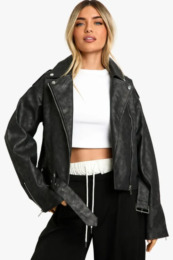 boohoo Vintage Look Faux Leather Biker Jacket | Women Shirts | Foundation