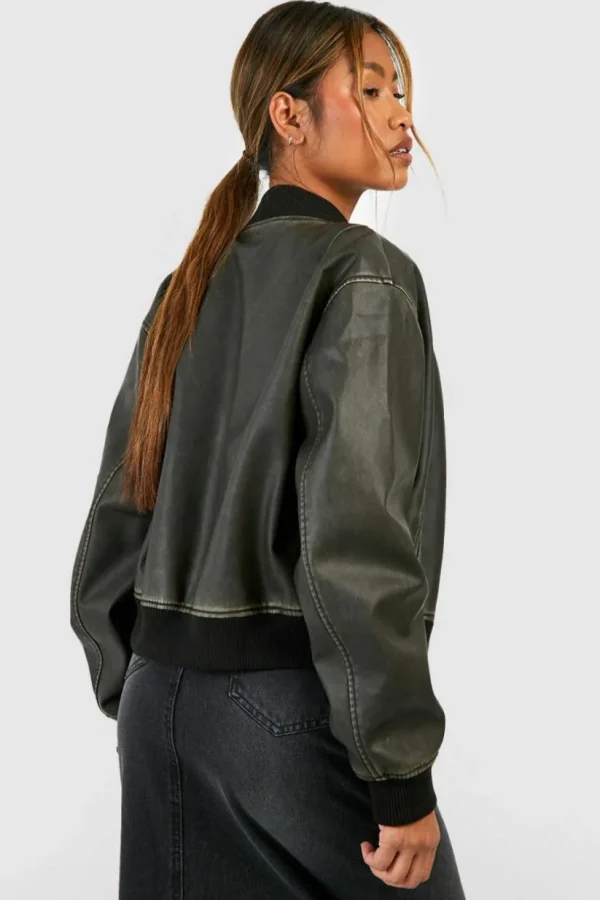 boohoo Vintage Look Faux Leather Oversized Cropped Bomber Jacket | Women Shirts | Foundation