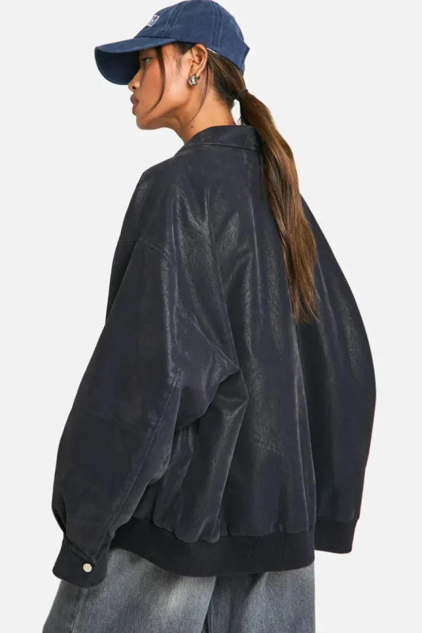 boohoo Vintage Look Faux Leather Oversized Bomber Jacket | Women Shirts | Foundation
