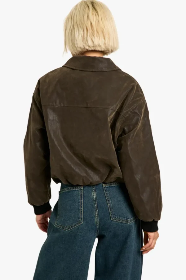 boohoo Vintage Look Faux Leather Bomber Jacket | Women Shirts | Foundation