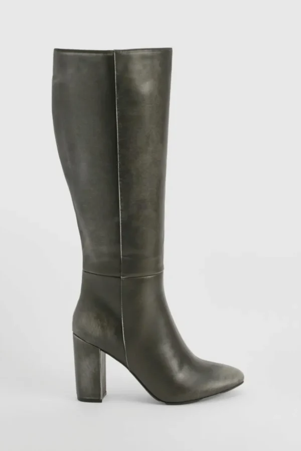 boohoo Vintage Look Knee High Block Heel Boots | Women Shirts | Foundation