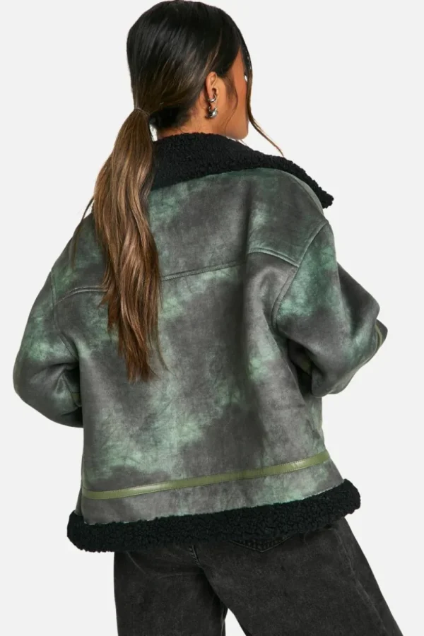 boohoo Vintage Look Teddy Trim Aviator Jacket | Women Shirts | Foundation