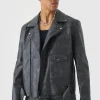 boohooMAN Washed PU Biker Jacket In | Man | Coats & Jackets