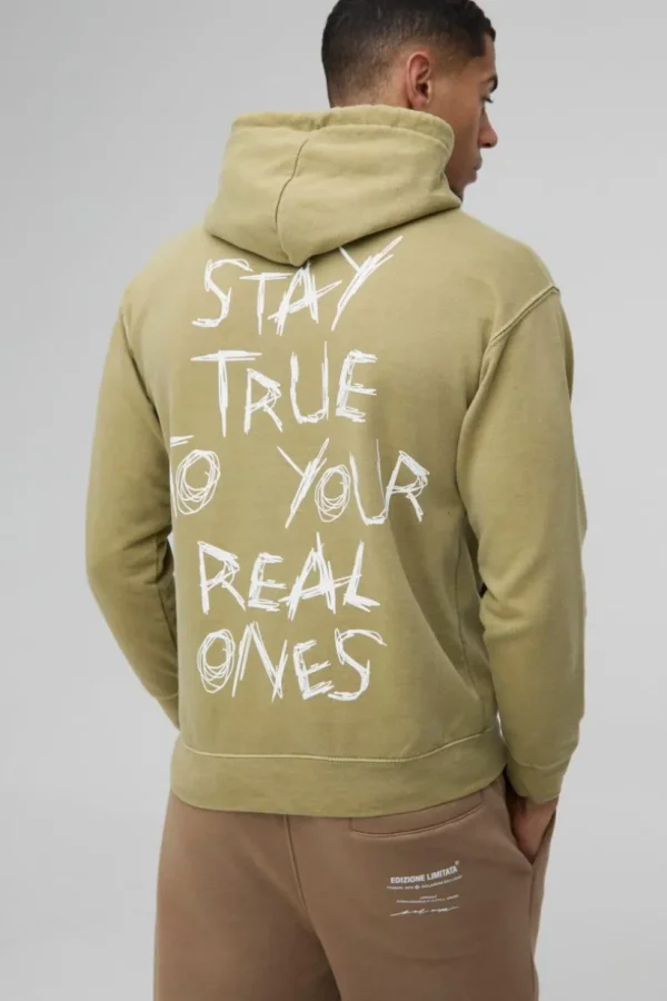 boohooMAN Washed Stay True Text Graphic Hoodie | Hoodies & Sweats