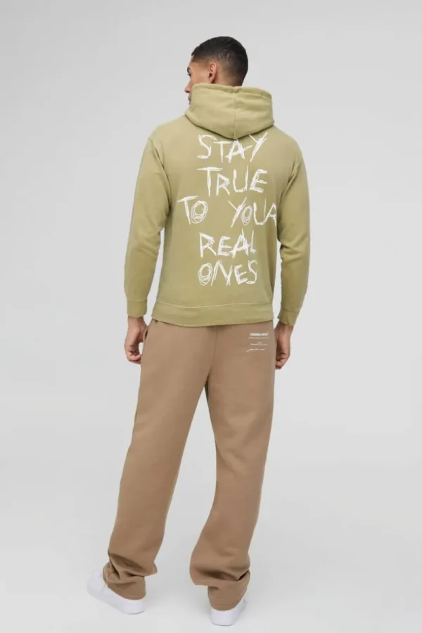 boohooMAN Washed Stay True Text Graphic Hoodie | Hoodies & Sweats