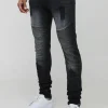 boohooMAN Washed Zip Biker Distressed Skinny Jeans | Denim | Going Out Denim