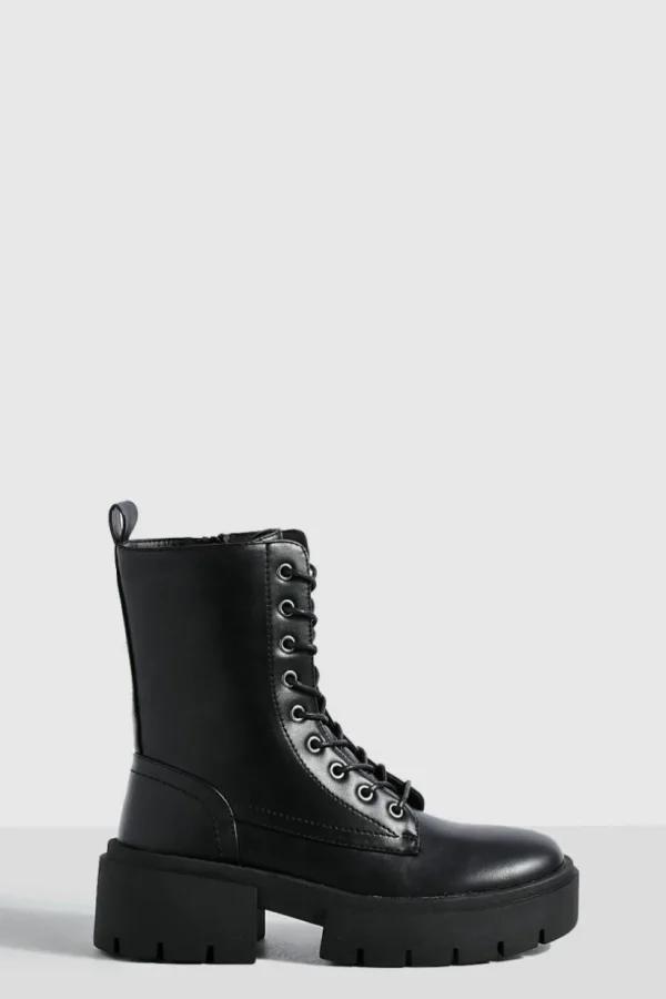 boohoo Wide Fit Chunky Biker Boots | Women Shirts | Foundation