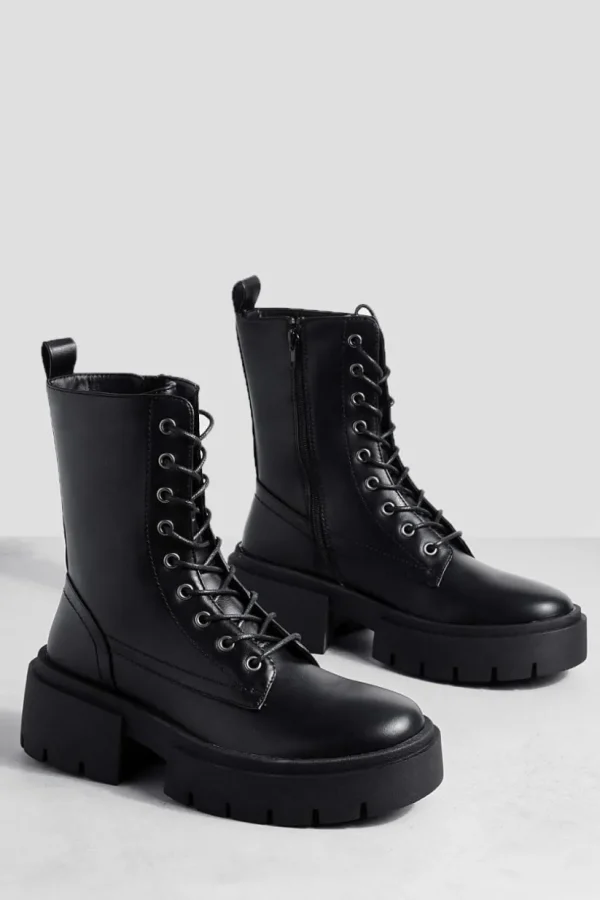 boohoo Wide Fit Chunky Biker Boots | Women Shirts | Foundation