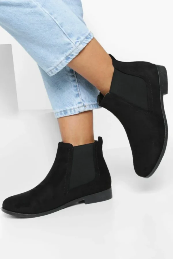 boohoo Wide Fit Faux Suede Flat Chelsea Boots | Women Shirts | Foundation