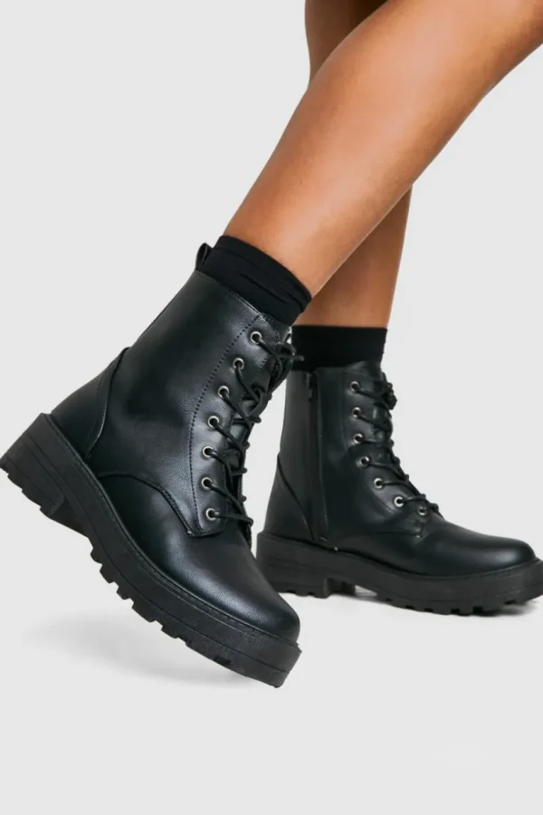 boohoo Wide Fit Lace Up Chunky Hiker Boots | Women Shirts | Foundation