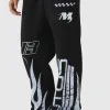 boohooMAN Wide Leg Moto Flame Jogger | Joggers