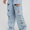 boohooMAN Wide Leg Skater All Over Ripped Distressed Jeans | Denim | Going Out Denim