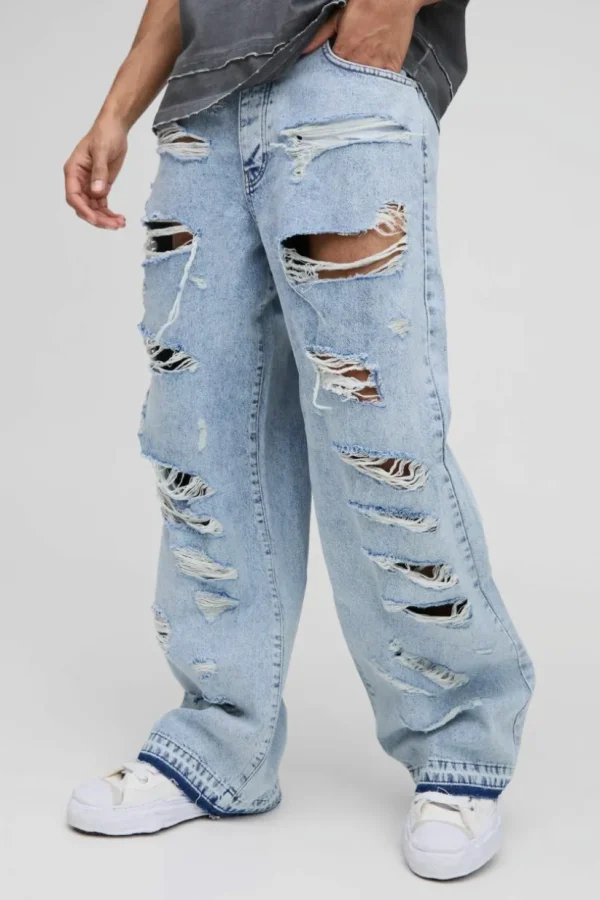 boohooMAN Wide Leg Skater All Over Ripped Distressed Jeans | Denim | Going Out Denim