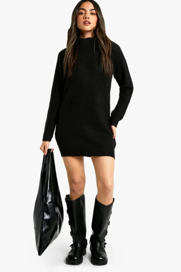 boohoo Wide Rib Bardot Neckline Mini Jumper Dress | Women Shirts | Foundation