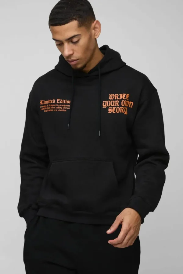 boohooMAN Write Your Own Story Cross Text Graphic Hoodie | Hoodies & Sweats