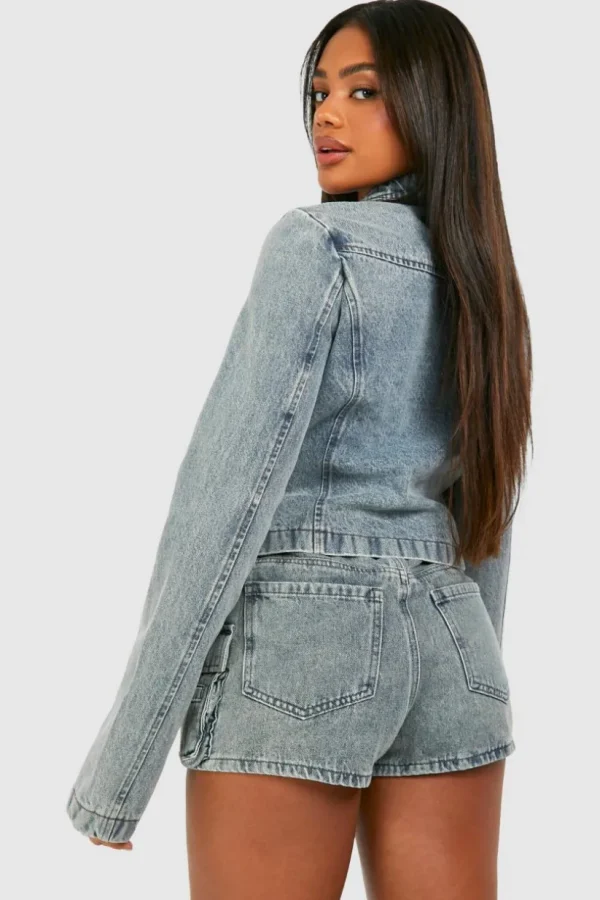 boohoo Zip Detail Slim Fit Denim Moto Jacket | Women Shirts | Foundation