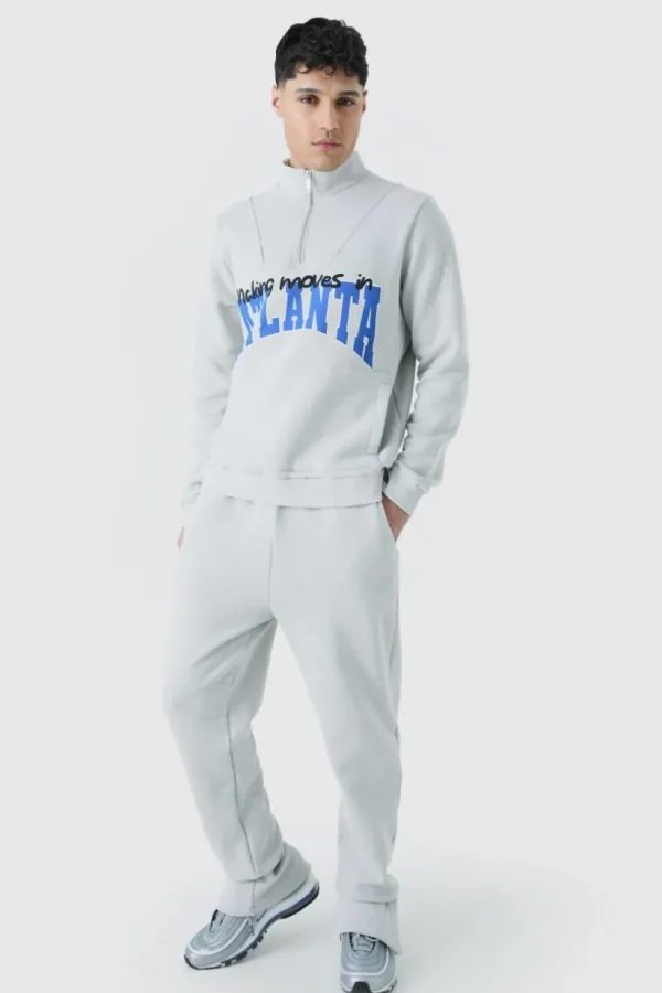 boohooMAN 1/4 Zip Funnel Neck Atlanta Sweatshirt Tracksuit | Tracksuits